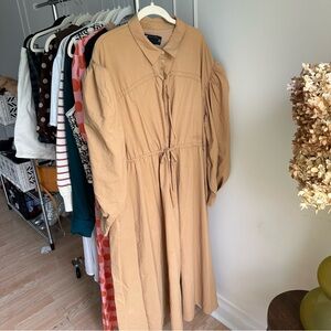 tan tie detail dress